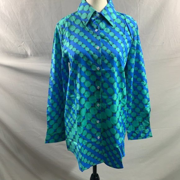 Blue/Green Geometric Print Button Down Shirt 50% OFF - Picture 6 of 6